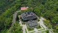 Buddhist temple Brahma Vihara Arama with statues gods. aerial view balinese temple, old hindu architecture, Bali Royalty Free Stock Photo