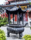 Buddhist Temple with colorful decorative details at the top of the Tianmen Mountain, Hunan Province, Zhangjiajie, China Royalty Free Stock Photo