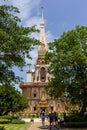 Buddhist temple complex in town, tourists visitors