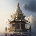 Buddhist temple in the fog. 3d render illustration. AI Generated