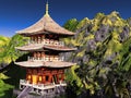 Buddhist temple in mountains Royalty Free Stock Photo