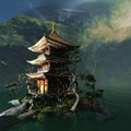 Buddhist temple in mountains Royalty Free Stock Photo