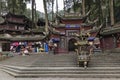 Dujiangyan, China - December 12, 2018: Buddhist temple in the Qingcheng mountain area close to Chengdu