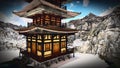 Buddhist Temple in rocky mountains 3d rendering Royalty Free Stock Photo