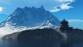 Buddhist Temple in rocky mountains 3d rendering Royalty Free Stock Photo