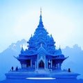 Buddhist temple in Thailand, Asia. Blue tone effect. AI generated