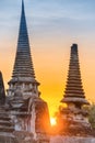 Buddhist temple Wat Phra Si Sanphet in Ayutthaya at sunset time Royalty Free Stock Photo