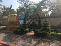 Beautiful garden at the Wat Preah Prom Rath temple in Siem Reap, Cambodia