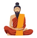 Buddhist tibetan monk meditation with beard isolated