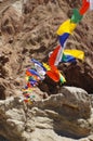 Buddhist tibetan prayer flags flying at Basgo,Ladakh,India Royalty Free Stock Photo