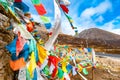 Buddhist tibetan prayer flags waving in the wind against blue sk Royalty Free Stock Photo