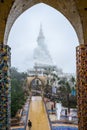 Buddhist tourists sightseeing beautiful white five Buddha Images