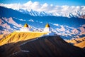 a Buddhist white-domed stupa on a hilltop in Chanspa in the north Indian state of Jammu and Kashmir.