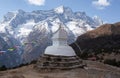 Buddhist white stupa with prayer flags in Nepal Himalaya Royalty Free Stock Photo