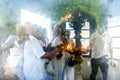 Buddhist worshippers lighting oil lamps at Nagadipa Vihara temple on Nainativu Island in the Jaffna region of Sri Lanka.