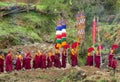 Buddhist young monks at ceremony celebration in Nepal temple