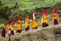 Buddhist young monks at ceremony celebration in Nepal temple