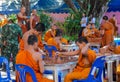 Buddhist young monks in Thailand temple wat at the selebration