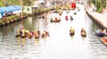 Buddhists prepare candle festival parade by boat at Katumban in Samutsakorn, Thailand on July 27, 2018