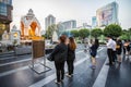 Buddisit faithful pray on Trimurti Shrine, located in front of Central World, is known as God of Love, granting happiness in roman
