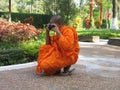 Buddist monk with a camera Royalty Free Stock Photo