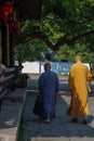 Buddist monks near the temple in Wenzhou in China Royalty Free Stock Photo