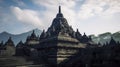 Buddist temple Borobudur near Jogjakarta city, Central Java, Indonesia, Generative AI