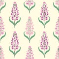 Buddleia seamless vector pattern background. Known as summer lilac. Hand drawn clusters of pink purple petals on tall