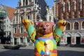 Buddy Bear of Riga in front of House of the Blackheads Royalty Free Stock Photo
