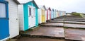 Bude Beach chalets in Autumn North Cornwall Coast Uk. Royalty Free Stock Photo