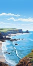 Bude Cornwall: Highly Detailed 2d Illustration Of Beautiful Fjord View