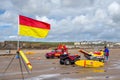 BUDE, CORNWALL, UK - AUGUST 12 : RNLI Lifeguards on duty at Bude in Cornwall on August 12, 2013. Unidentified people.