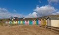 Bude North Cornwall England uk with colourful pastel beach huts on the beach