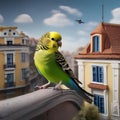 A budgerigar flying a drone while exploring a miniature cityscape3