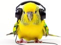 Budgerigar roller skater in headphones