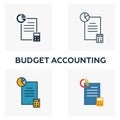 Budget Accounting icon set. Four elements in diferent styles from business management icons collection. Creative budget accounting Royalty Free Stock Photo