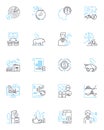 Budget advising linear icons set. Frugal, My-saving, Wise, Practical, Efficient, Resourceful, Sensible line vector and