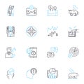 Budget advising linear icons set. Frugal, My-saving, Wise, Practical, Efficient, Resourceful, Sensible line vector and