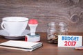 Budget 2017 - business, financial concept. Money in the glass on