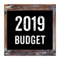 2019 budget on chalkboard background, banner, sucess in business