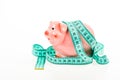 Budget crisis. Planning budget. Business problem. Limited or restricted. Credit loan debt. Piggy bank and measuring tape