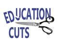 Budget cuts, Education, with scissors, on white Royalty Free Stock Photo