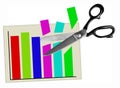 Budget cuts - scissors and graph, chart - isolated Royalty Free Stock Photo