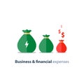 Financial shrinkage, business devaluation, budget deficit, corporate expenses, income lowering, vector icon Royalty Free Stock Photo