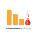 Budget deficit, income decrease, economy decline, financial crisis, investment risk Royalty Free Stock Photo