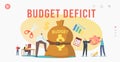 Budget Deficit Landing Page Template. Businessman Character Tight Huge Budget Sack with Belt. Business Economy Crisis Royalty Free Stock Photo