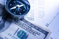 Budget, dollars and compass Royalty Free Stock Photo