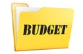 Budget folder, yellow document file with budget inscription. 3D rendering Royalty Free Stock Photo