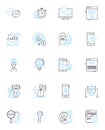 Budget forecasting linear icons set. Projections, Estimates, Forecasts, Planning, Budgeting, Analytics, Metrics line