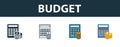 Budget icon set. Four elements in diferent styles from project management icons collection. Creative budget icons filled, outline Royalty Free Stock Photo